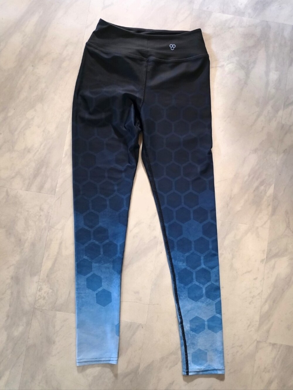 NWOT Wim Hof Yoga Pant Legging Honeycomb Pattern Blue Ombre Sz L FITS SM/MED